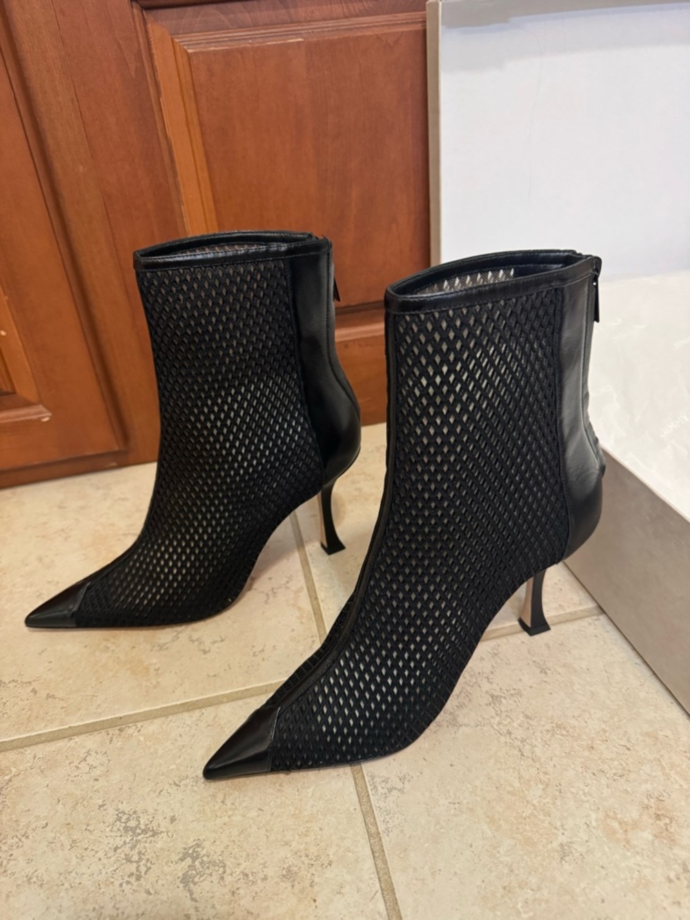 Jimmy Choo Black Mesh Pointed-Toe Ankle Boots NWT- original box- never worn